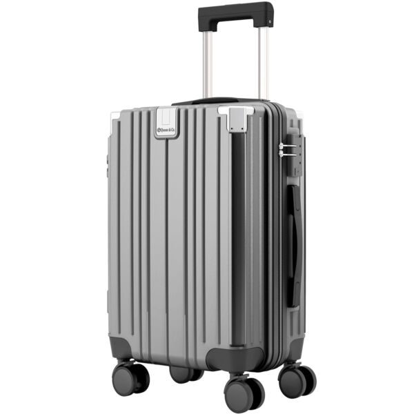 Troler cabina avion Quasar & Co.®, 54x36x23cm, bagaj de mana, troller cu maner telescopic, geamantan cu 4 roti duble silentioase 360°, valiza ABS+PC, suport pahar, ZENO, gri - imagine 2
