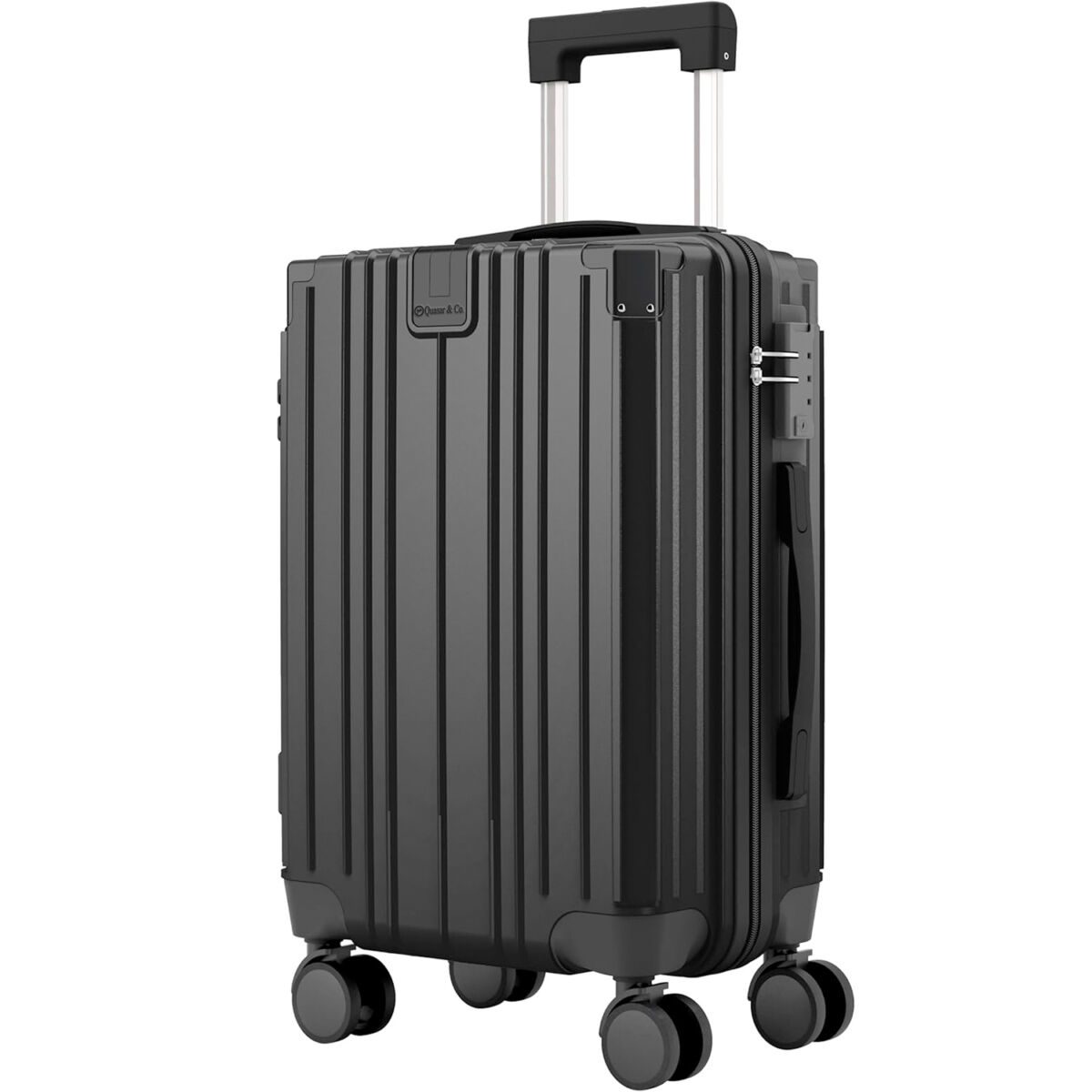 Troler mediu, Quasar & Co.®, 66x45x26cm, bagaj de cala, troller cu cifru, maner telescopic, geamantan cu 4 roti duble silentioase 360°, valiza ABS+PC, port USB, ZENO, negru 2