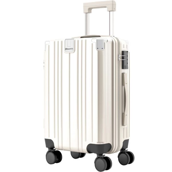 Troler mediu, Quasar & Co.®, 66x45x26cm, bagaj de cala, troller cu cifru TSA, maner telescopic, geamantan cu 4 roti duble silentioase 360°, valiza ABS+PC, port USB, suport pahar, ZENO, alb - imagine 2