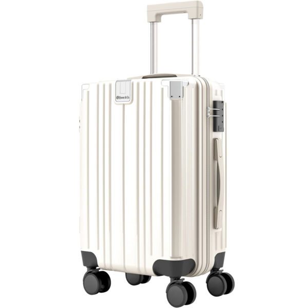 Troler cabina avion Quasar & Co.®, 54x36x23cm, bagaj de mana, troller cu maner telescopic, geamantan cu 4 roti duble silentioase 360°, valiza ABS+PC, suport pahar, ZENO, alb - imagine 2