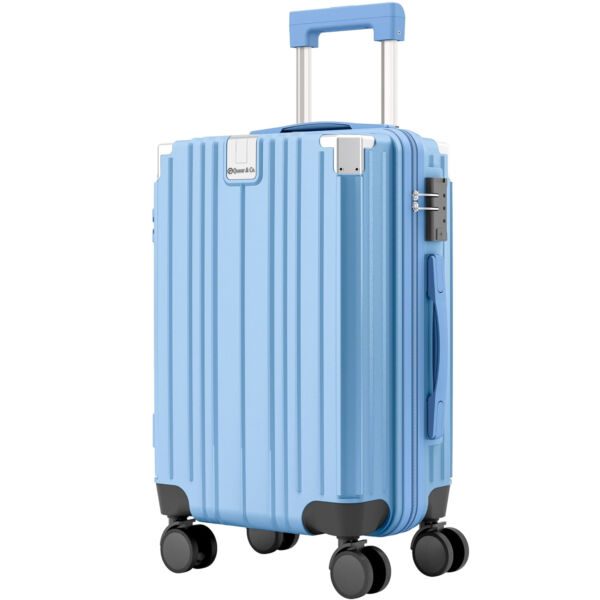 Troler mediu, Quasar & Co.®, 66x45x26cm, bagaj de cala, troller cu maner telescopic, geamantan cu 4 roti duble silentioase 360°, valiza ABS+PC, suport pahar, ZENO, albastru - imagine 2
