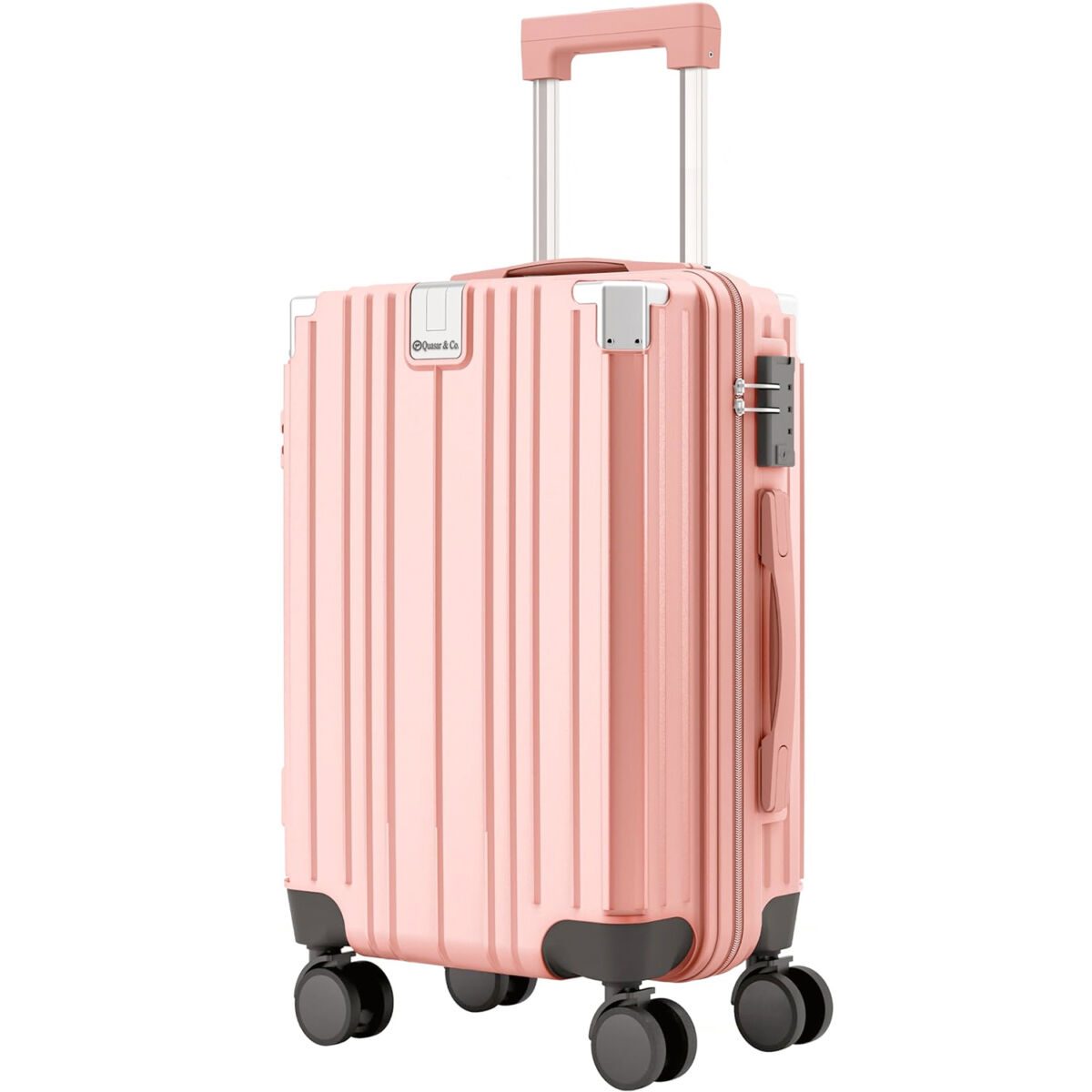 Troler cabina avion Quasar & Co.®, 54x36x23cm, bagaj de mana, troller cu maner telescopic, geamantan cu 4 roti duble silentioase 360°, valiza ABS+PC, suport pahar, ZENO, roz 2 Troler cabina avion Quasar & Co.®, 54x36x23cm, bagaj de mana, troller cu maner telescopic, geamantan cu 4 roti duble silentioase 360°, valiza ABS+PC, suport pahar, ZENO, roz 2