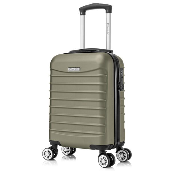 Troler cabina avion Quasar & Co.®, 40x30x20cm, bagaj de mana, troller cu fermoar sigur, cifru, maner telescopic lung, geamantan cu 4 roti duble detasabile, 360°, valiza ABS 2.8 mm, rezistent, 2 compartimente cu buzunar, 10kg, LINE, Sampanie - imagine 4