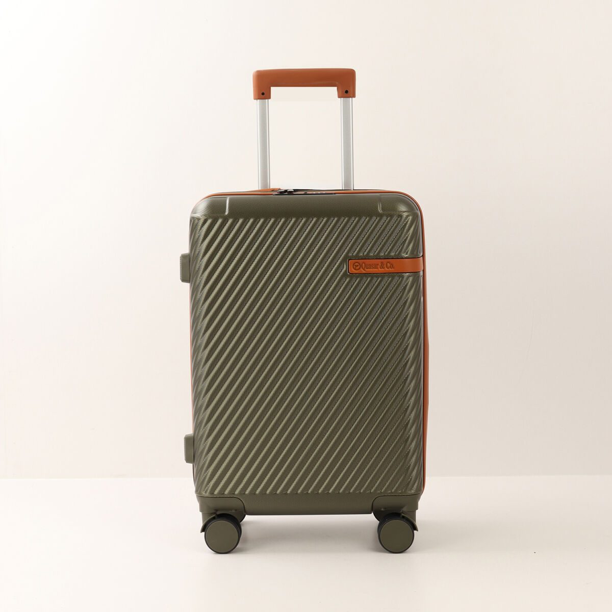 Troler cabina avion Quasar & Co.®, 56x38x23cm, bagaj de mana, troller cu cifru, maner telescopic lung, geamantan cu 4 roti duble silentioase 360°, valiza ABS, 2 compartimente cu buzunar, LUXOR, kaki 3