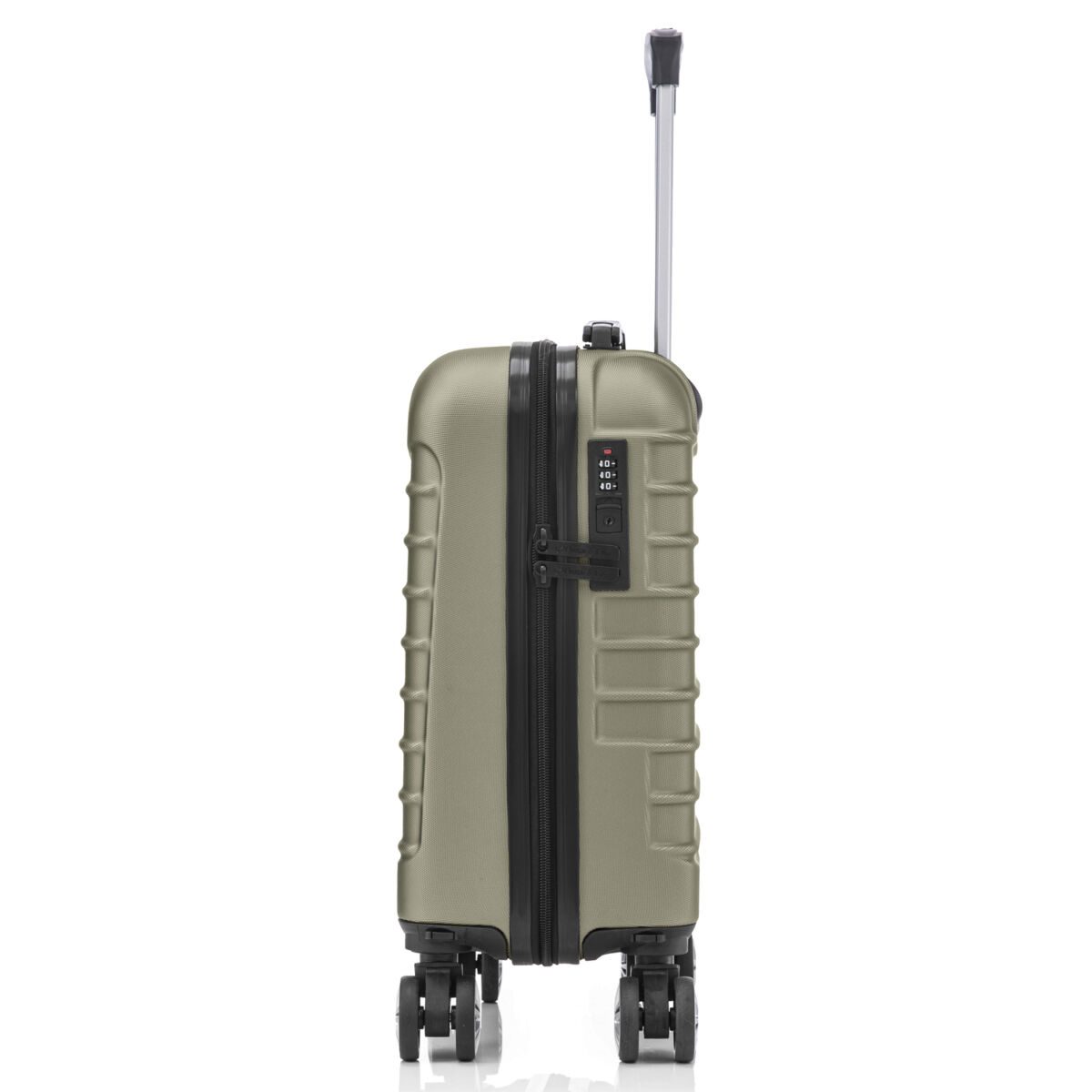 Troler cabina avion Quasar & Co.®, 40x30x20cm, bagaj de mana, troller cu fermoar sigur, cifru, maner telescopic lung, geamantan cu 4 roti duble detasabile, 360°, valiza ABS 2.8 mm, rezistent, 2 compartimente cu buzunar, 10kg, LINE, Sampanie 5