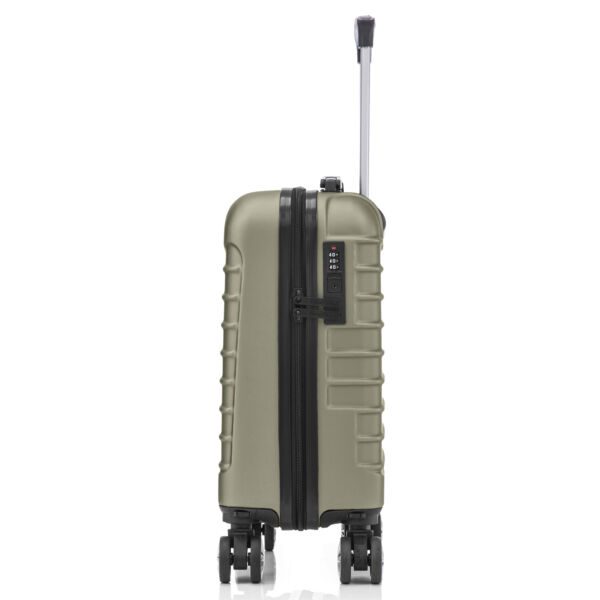 Troler cabina avion Quasar & Co.®, 40x30x20cm, bagaj de mana, troller cu fermoar sigur, cifru, maner telescopic lung, geamantan cu 4 roti duble detasabile, 360°, valiza ABS 2.8 mm, rezistent, 2 compartimente cu buzunar, 10kg, LINE, Sampanie - imagine 5