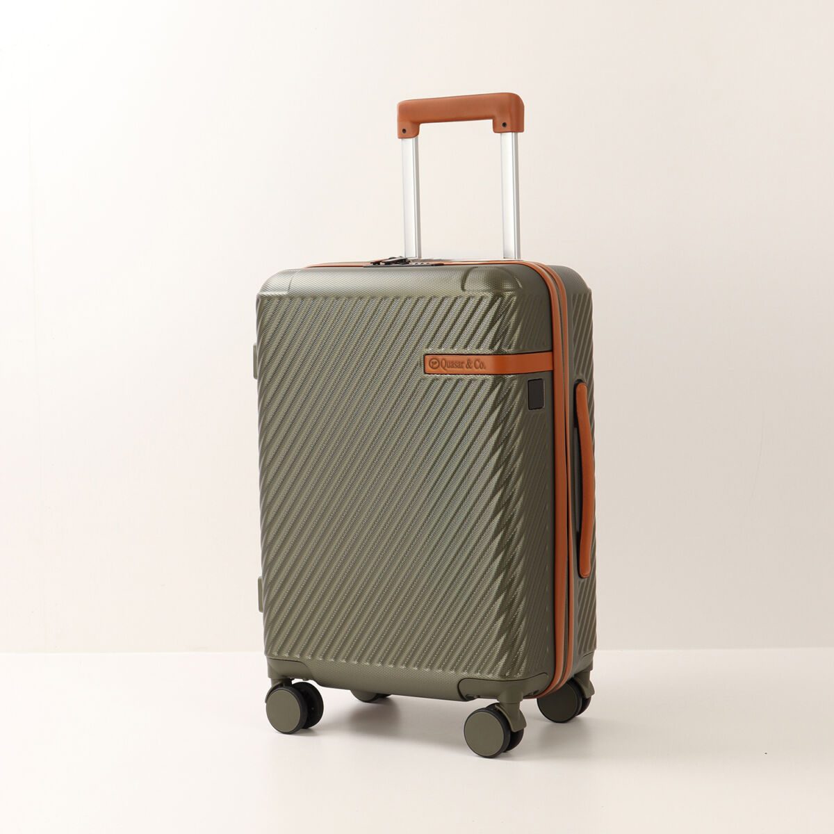 Troler cabina avion Quasar & Co.®, 56x38x23cm, bagaj de mana, troller cu cifru, maner telescopic lung, geamantan cu 4 roti duble silentioase 360°, valiza ABS, 2 compartimente cu buzunar, LUXOR, kaki 4
