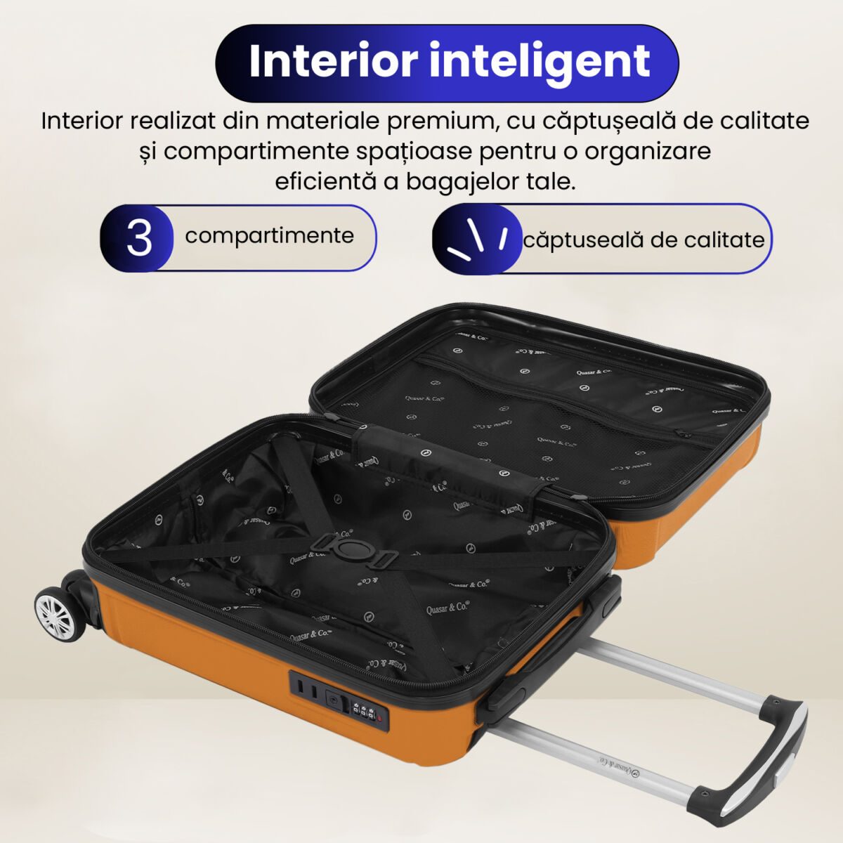 Set 2 trolere cabina, Quasar & Co.®, 40x30x20 cm cu roti detasabile si 55x35x20 cm, bagaj de mana, troller cu fermoar antifurt, cifru, maner telescopic lung, geamantan 4 roti duble 360°, valiza ABS 2.8 mm rezistent, 10kg, Smart, camel 7 Set 2 trolere cabina, Quasar & Co.®, 40x30x20 cm cu roti detasabile si 55x35x20 cm, bagaj de mana, troller cu fermoar antifurt, cifru, maner telescopic lung, geamantan 4 roti duble 360°, valiza ABS 2.8 mm rezistent, 10kg, Smart, camel 7