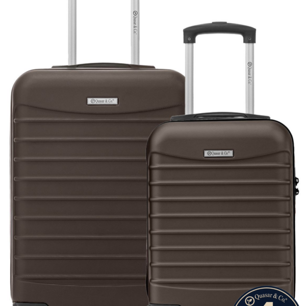 Set 2 trolere cabina Quasar & Co.®, 40x30x20 cm cu roti detasabile si 55x38x21 cm, bagaj de mana, troller cu fermoar antifurt, cifru, maner telescopic lung, geamantan 4 roti duble 360°, valiza ABS 2.8 mm rezistent, 10kg, LINE, Dark Coffee