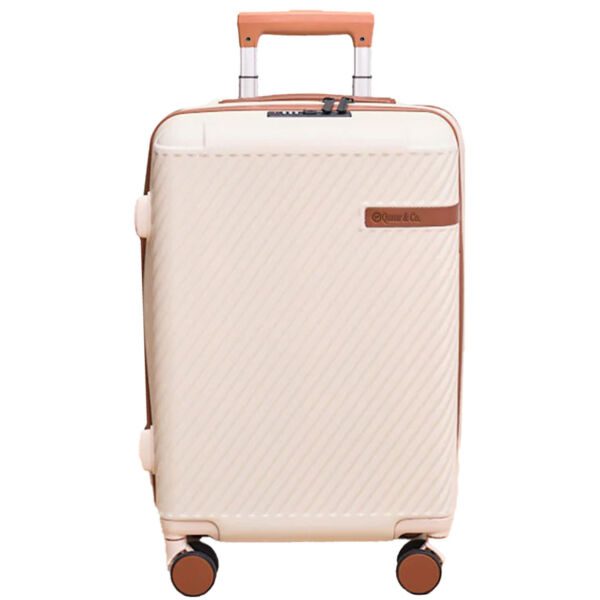 Troler mare Quasar & Co.®, 74x48x30 cm, bagaj de cala, valiza cu cifru, maner telescopic lung, geamantan cu 4 roti duble silentioase 360°, ABS, 2 compartimente cu buzunar, LUXOR, bej - imagine 2