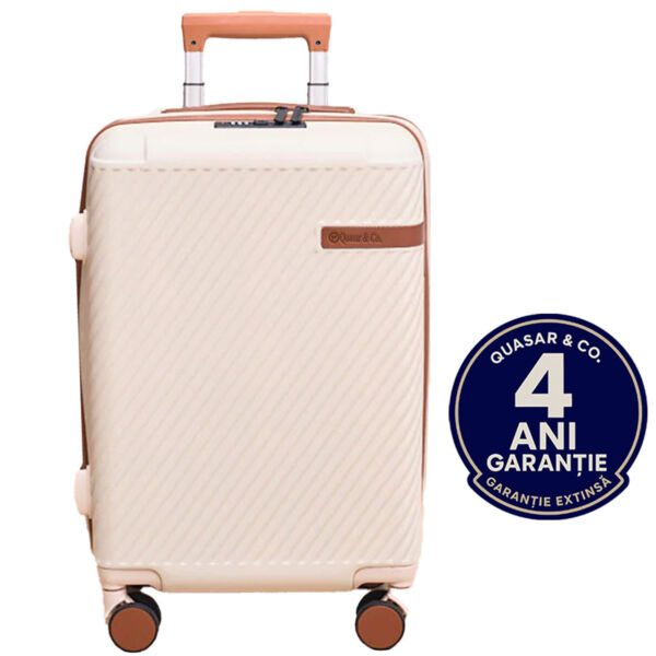Troler mare Quasar & Co.®, 74x48x30 cm, bagaj de cala, valiza cu cifru, maner telescopic lung, geamantan cu 4 roti duble silentioase 360°, ABS, 2 compartimente cu buzunar, LUXOR, bej - imagine 1