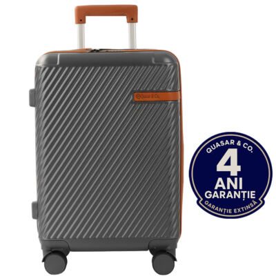 Troler mare Quasar & Co.®, 74x48x30 cm, bagaj de cala, valiza cu cifru, maner telescopic lung, geamantan cu 4 roti duble silentioase 360°, ABS, 2 compartimente cu buzunar, LUXOR, gri 8