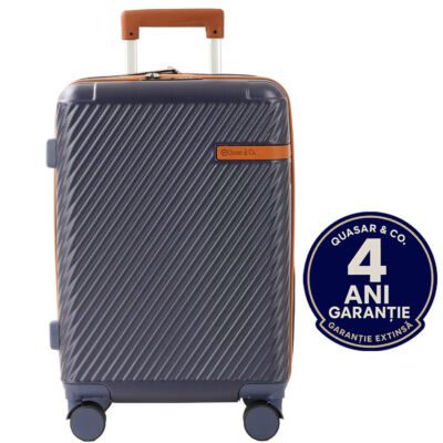 Troler mare Quasar & Co.®, 74x48x30 cm, bagaj de cala, valiza cu cifru, maner telescopic lung, geamantan cu 4 roti duble silentioase 360°, ABS, 2 compartimente cu buzunar, LUXOR, albastru 8