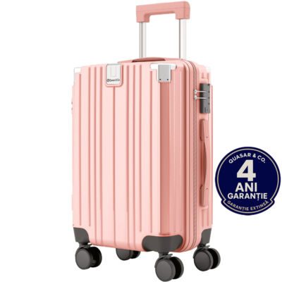 Troler mediu, Quasar & Co.®, 66x45x26cm, bagaj de cala, troller cu maner telescopic, geamantan cu 4 roti duble silentioase 360°, valiza ABS+PC, suport pahar, ZENO, roz 8 Troler mediu, Quasar & Co.®, 66x45x26cm, bagaj de cala, troller cu maner telescopic, geamantan cu 4 roti duble silentioase 360°, valiza ABS+PC, suport pahar, ZENO, roz 8