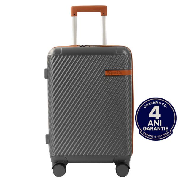Troler mediu extensibil Quasar & Co.®, 64x41x26.5-31 cm, bagaj de cala, valiza cu cifru, maner telescopic lung, geamantan cu 4 roti duble silentioase 360°, ABS, 2 compartimente cu buzunar, LUXOR, gri Trolere medii 2026-04-18 2