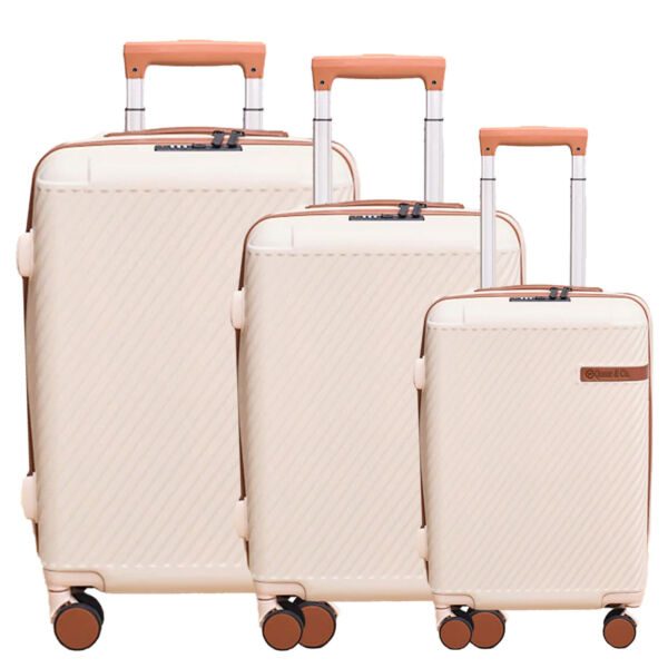 Set 3 trolere, Quasar & Co.®, S/M/L, valize, bagaje cu cifru, maner telescopic, geamantane cu 4 roti duble silentioase 360°, ABS, cate 2 compartimente cu buzunar, LUXOR, bej - imagine 2