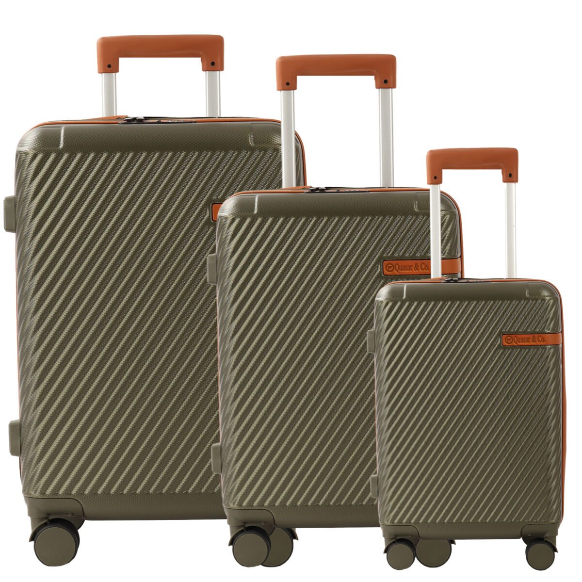 Set 3 trolere, Quasar & Co.®, S/M/L, valize, bagaje cu cifru, maner telescopic, geamantane cu 4 roti duble silentioase 360°, ABS, cate 2 compartimente cu buzunar, LUXOR, kaki 2