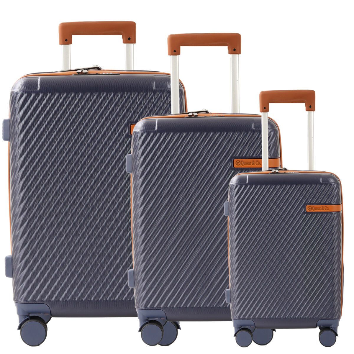 Set 3 trolere, Quasar & Co.®, S/M/L, valize, bagaje cu cifru, maner telescopic, geamantane cu 4 roti duble silentioase 360°, ABS, cate 2 compartimente cu buzunar, LUXOR, albastru 2 Set 3 trolere, Quasar & Co.®, S/M/L, valize, bagaje cu cifru, maner telescopic, geamantane cu 4 roti duble silentioase 360°, ABS, cate 2 compartimente cu buzunar, LUXOR, albastru 2