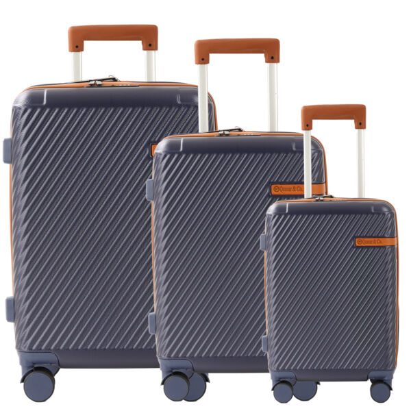 Set 3 trolere, Quasar & Co.®, S/M/L, valize, bagaje cu cifru, maner telescopic, geamantane cu 4 roti duble silentioase 360°, ABS, cate 2 compartimente cu buzunar, LUXOR, albastru - imagine 2