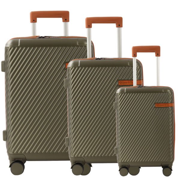 Set 3 trolere, Quasar & Co.®, S/M/L, valize, bagaje cu cifru, maner telescopic, geamantane cu 4 roti duble silentioase 360°, ABS, cate 2 compartimente cu buzunar, LUXOR, kaki - imagine 2