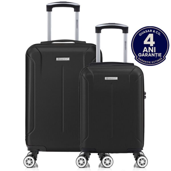 Set 2 trolere cabina, Quasar & Co.®, 40x30x20 cm cu roti detasabile si 55x35x20 cm, bagaj de mana, troller cu fermoar antifurt, cifru, maner telescopic lung, geamantan 4 roti duble 360°, valiza ABS 2.8 mm rezistent, 10kg, Smart, negru Trolere cabina 2026-09-16 2