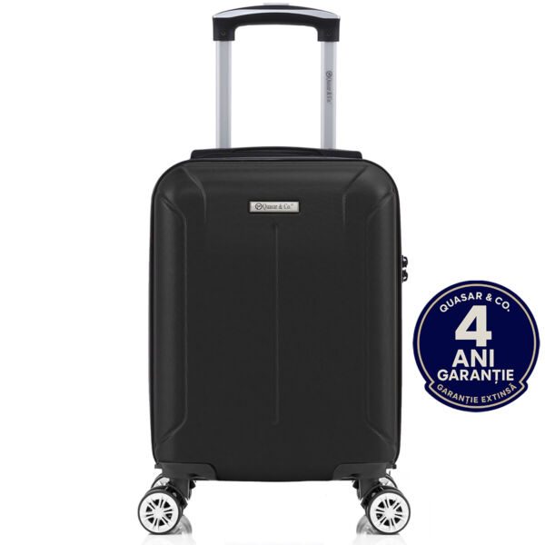 Troler cabina avion Quasar & Co.®, 40x30x20cm, bagaj de mana, troller cu cifru, valiza 4 roti duble detasabile 360°, fermoar antifurt, maner telescopic lung, geamantan din ABS extradur, captuseala buretata, 2 compartimente, buzunar, SMART, negru Trolere cabina 2026-06-05 2