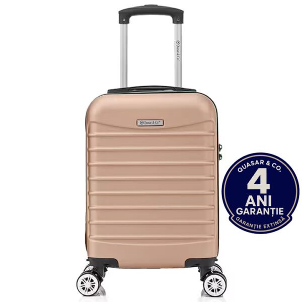 Troler cabina avion Quasar & Co.®, 40x30x20cm, bagaj de mana, troller cu fermoar sigur, cifru, maner telescopic lung, geamantan cu 4 roti duble, detasabile, 360°, valiza ABS 2.8 mm, rezistent, 2 compartimente cu buzunar, 10kg, LINE, crem Trolere cabina 2026-05-14 2