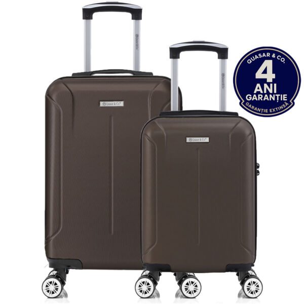 Set 2 trolere cabina, Quasar & Co.®, 40x30x20 cm cu roti detasabile si 55x35x20 cm, bagaj de mana, troller cu fermoar antifurt, cifru, maner telescopic lung, geamantan 4 roti duble 360°, valiza ABS 2.8 mm rezistent, 10kg, Smart, dark coffee Trolere cabina 2026-06-06 2