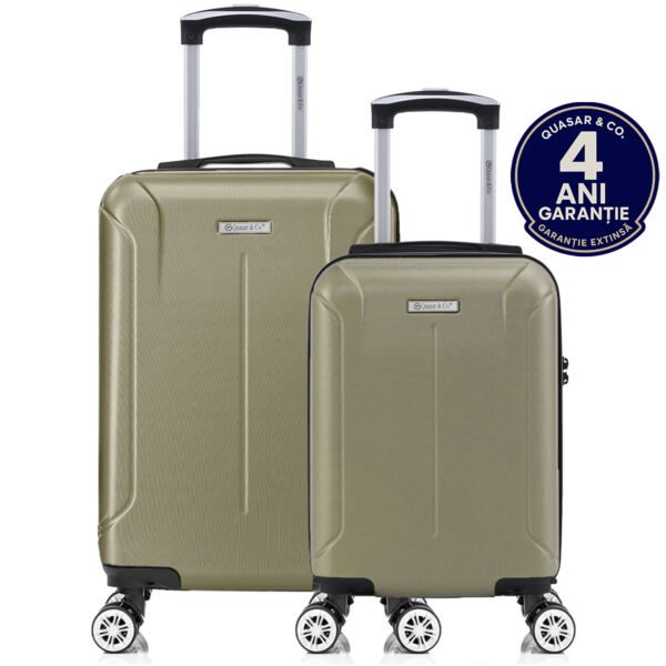 Set 2 trolere cabina, Quasar & Co.®, 40x30x20 cm cu roti detasabile si 55x35x20 cm, bagaj de mana, troller cu fermoar antifurt, cifru, maner telescopic lung, geamantan 4 roti duble 360°, valiza ABS 2.8 mm rezistent, 10kg, Smart, sampanie - imagine 1