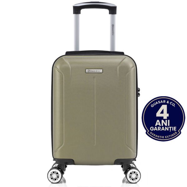 Troler cabina avion Quasar & Co.®, 40x30x20cm, bagaj de mana, troller cu cifru, valiza 4 roti duble detasabile 360°, fermoar antifurt, maner telescopic lung, geamantan din ABS extradur, captuseala buretata, 2 compartimente, buzunar, SMART, sampanie Trolere cabina 2026-06-05 2