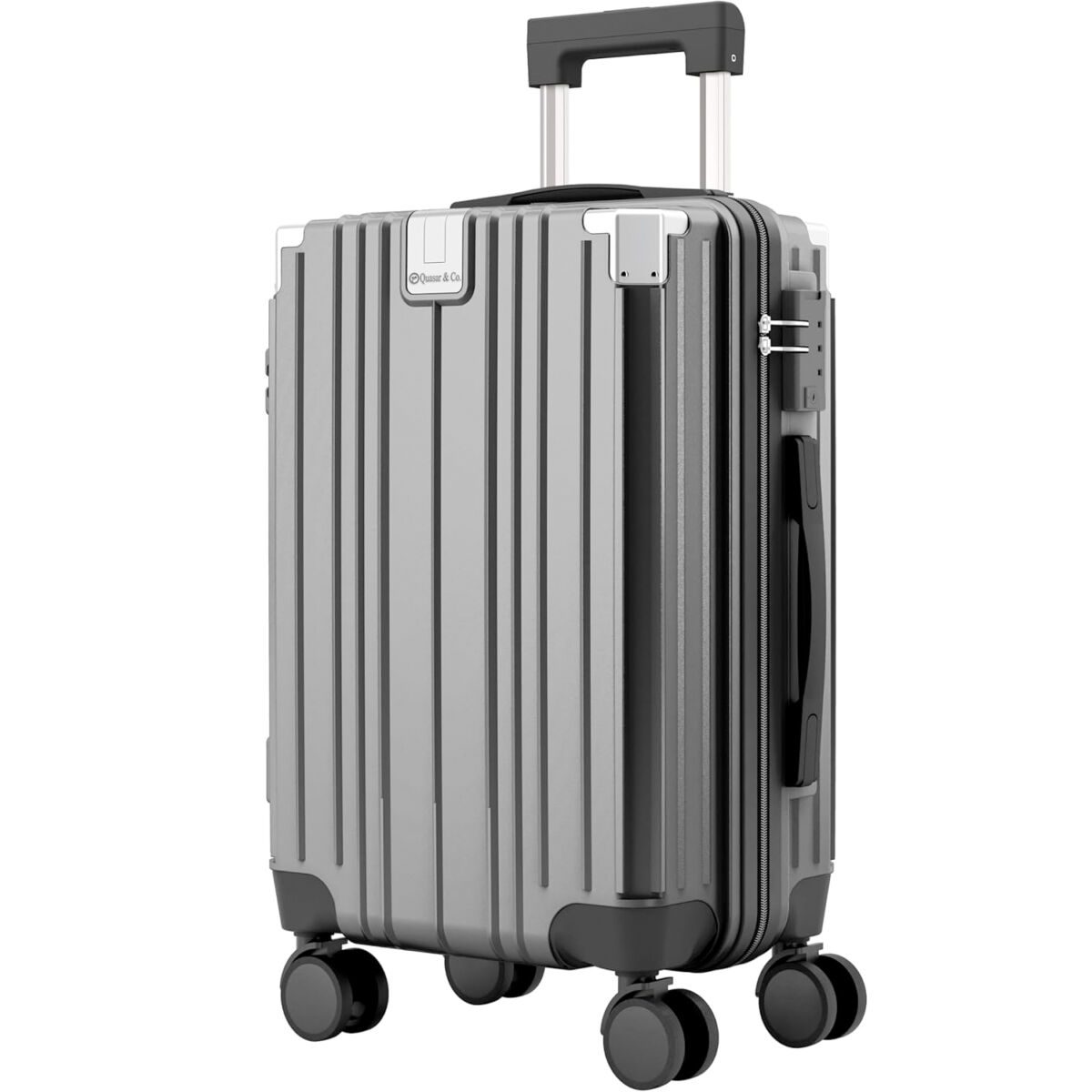 Troler mare Quasar & Co.®, 75x49x30cm, bagaj de cala, troller cu cifru, maner telescopic, geamantan cu 4 roti duble silentioase 360°, valiza ABS+PC, suport pahar, ZENO, gri 2 Troler mare Quasar & Co.®, 75x49x30cm, bagaj de cala, troller cu cifru, maner telescopic, geamantan cu 4 roti duble silentioase 360°, valiza ABS+PC, suport pahar, ZENO, gri 2