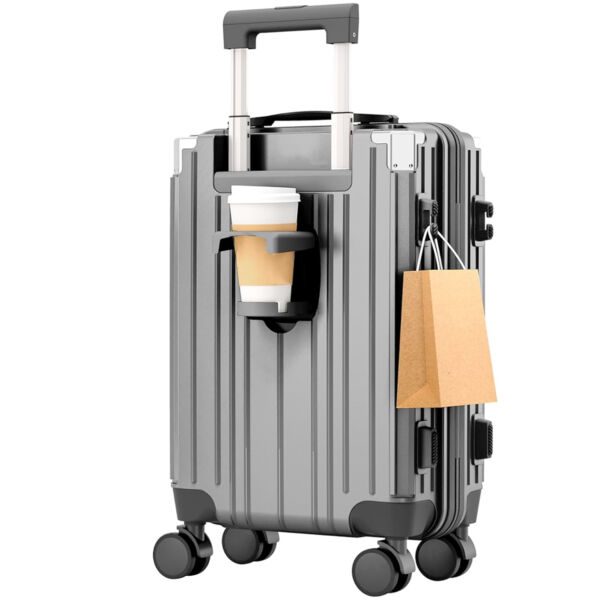 Troler mare Quasar & Co.®, 75x49x30cm, bagaj de cala, troller cu cifru, maner telescopic, geamantan cu 4 roti duble silentioase 360°, valiza ABS+PC, suport pahar, ZENO, gri - imagine 3