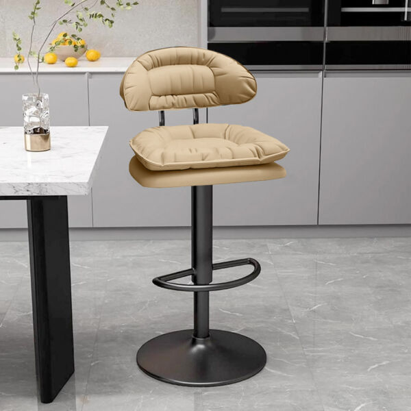 Set 2 scaune de bar, Quasar & Co.®, rotativ, sistem rotire 360°, inalt, reglabil pe inaltime, suport picioare, pretabil bucatarie, metal/piele ecologica/burete, CLEO, beige - imagine 3