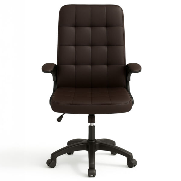 Scaun de birou, Quasar & Co.®, ergonomic, manere rabatabile, sezut si spatar buretat, inaltime reglabila, scaune 5 roti pivotante, rotativ, sistem rotire 360°, piele ecologica, GAMA, maro Scaune birou 2026-04-18