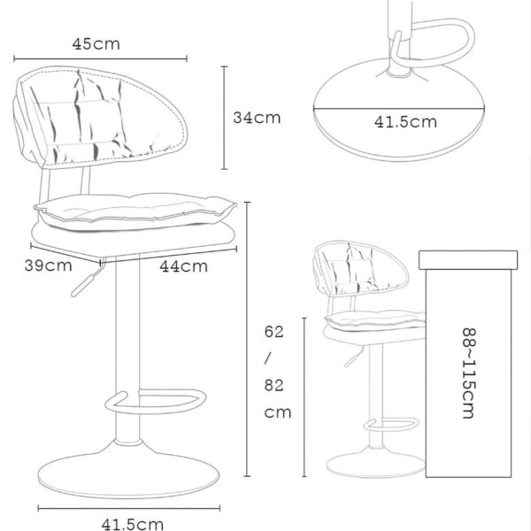 Set 2 scaune de bar, Quasar & Co.®, rotativ, sistem rotire 360°, inalt, reglabil pe inaltime, suport picioare, pretabil bucatarie, metal/piele ecologica/burete, CLEO, beige - imagine 7