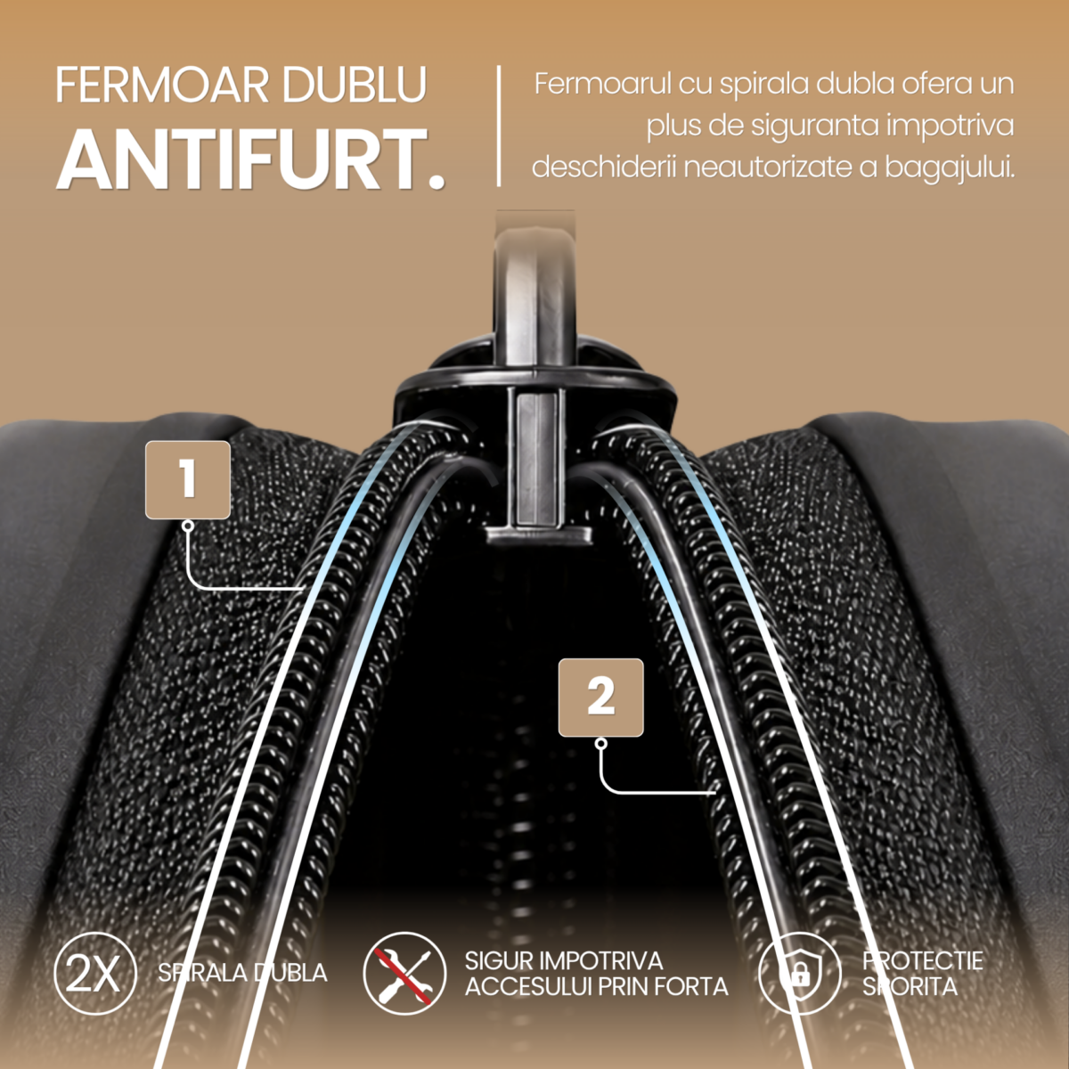 Set 2 trolere cabina Quasar & Co.®, 40x30x20 cm cu roti detasabile si 55x38x21 cm, bagaj de mana, troller cu fermoar antifurt, cifru, maner telescopic lung, geamantan 4 roti duble 360°, valiza ABS 2.8 mm rezistent, 10kg, LINE, gri/maro 10