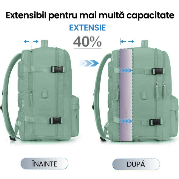 Rucsac Quasar & Co.®, bagaj de mana avion, multifunctional, extensibil, impermeabil, compartiment pantofi, compartiment laptop, sistem agatare pe troler, rucsac calatorie/voiaj pretabil drumetii/scoala, cu USB, textil, 43x30x20-28 cm, turcoaz deschis Rucsacuri 2026-04-29