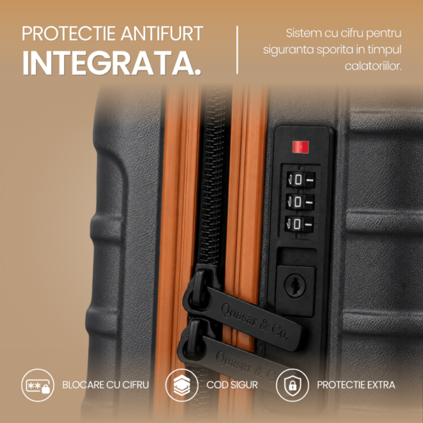 Set 2 trolere cabina Quasar & Co.®, 40x30x20 cm cu roti detasabile si 55x38x21 cm, bagaj de mana, troller cu fermoar antifurt, cifru, maner telescopic lung, geamantan 4 roti duble 360°, valiza ABS 2.8 mm rezistent, 10kg, LINE, gri/maro - imagine 5