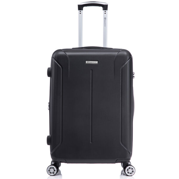 Troler mediu extensibil Quasar & Co.®, 66.5x45x28-33cm, bagaj de cala, troller avion cu fermoar antifurt, cifru, maner telescopic, geamantan cu 4 roti duble silentioase 360°, valiza ABS 2.8 mm, 2 compartimente cu buzunar, SMART, negru Trolere medii 2026-04-18