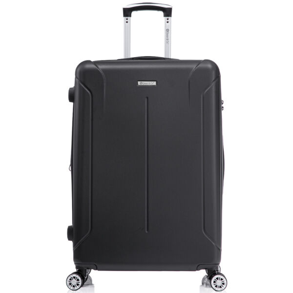 Troler mare extensibil Quasar & Co.®, 76.5x51x32-37cm, bagaj de cala, troller avion cu fermoar antifurt, cifru, maner telescopic, geamantan cu 4 roti duble silentioase 360°, valiza ABS 3 mm, 2 compartimente cu buzunar, SMART, negru Trolere mari 2026-04-18