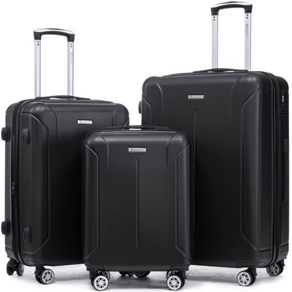 Set 3 trolere Quasar & Co.®, S/M/L, valize cu fermoar antifurt, bagaje cu cifru, maner telescopic, geamantane cu 4 roti duble silentioase 360°, ABS 2.8 mm extradur, captuseala buretata, cate 2 compartimente cu buzunar, SMART, negru Set 3 trolere 2026-04-18