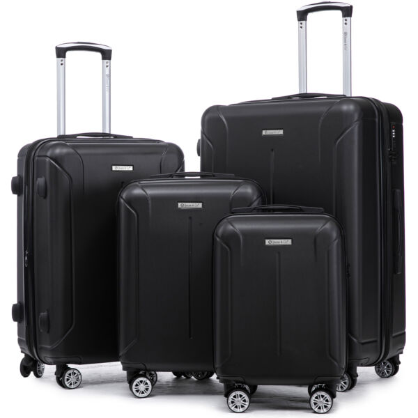 Set 4 trolere Quasar & Co.®, XS/S/M/L, valize cu fermoar antifurt, bagaje mana/cala, cu cifru, maner telescopic, geamantane cu 4 roti duble silentioase 360°, ABS, cate 2 compartimente cu buzunar, SMART, negru Set 4 trolere 2026-04-18