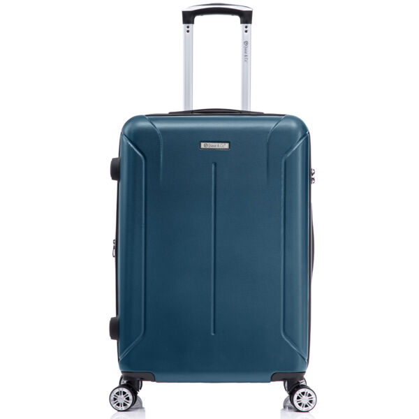 Troler mediu extensibil Quasar & Co.®, 66.5x45x28-33cm, bagaj de cala, troller avion cu fermoar antifurt, cifru, maner telescopic, geamantan cu 4 roti duble silentioase 360°, valiza ABS 2.8 mm, 2 compartimente cu buzunar, SMART, albastru petrol Trolere medii 2026-04-18