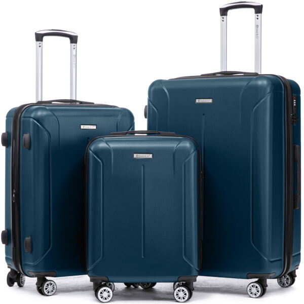 Set 3 trolere Quasar & Co.®, S/M/L, valize cu fermoar antifurt, bagaje cu cifru, maner telescopic, geamantane cu 4 roti duble silentioase 360°, ABS 2.8 mm extradur, captuseala buretata, cate 2 compartimente cu buzunar, SMART, albastru petrol Set 3 trolere 2026-04-18