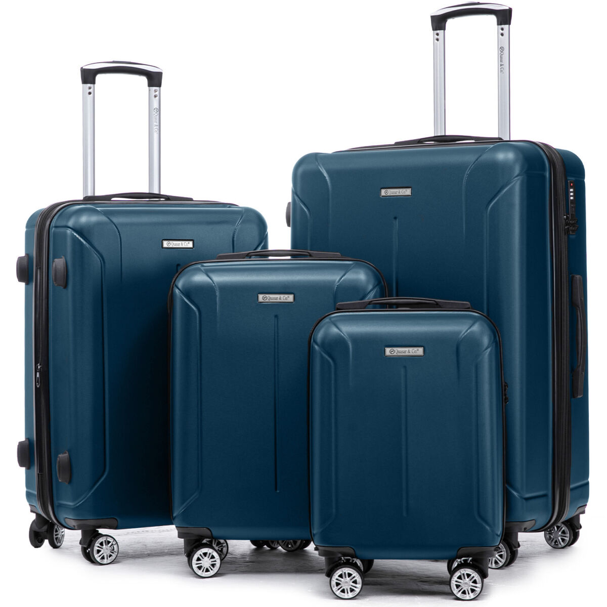 Set 4 trolere Quasar & Co.®, XS/S/M/L, valize cu fermoar antifurt, bagaje mana/cala, cu cifru, maner telescopic, geamantane cu 4 roti duble silentioase 360°, ABS, cate 2 compartimente cu buzunar, SMART, albastru petrol 2