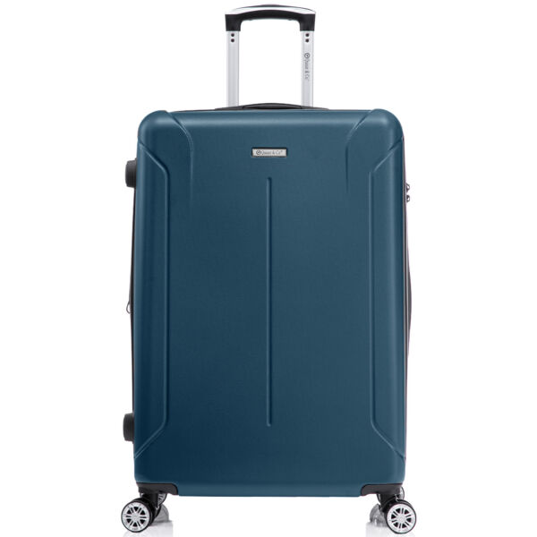 Troler mare extensibil Quasar & Co.®, 76,5x51x32-37cm, bagaj de cala, troller avion cu fermoar antifurt, cifru, maner telescopic, geamantan cu 4 roti duble silentioase 360°, valiza ABS 3 mm, 2 compartimente cu buzunar, SMART, albastru petrol Trolere mari 2026-04-18