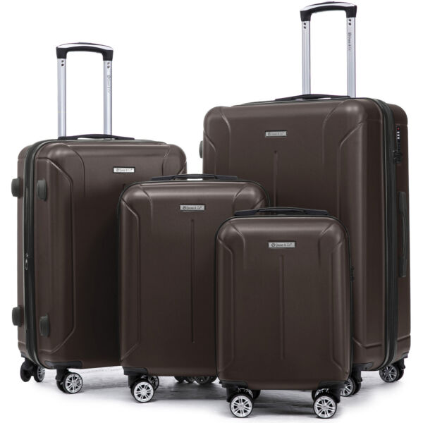 Set 4 trolere Quasar & Co.®, XS/S/M/L, valize cu fermoar antifurt, bagaje mana/cala, cu cifru, maner telescopic, geamantane cu 4 roti duble silentioase 360°, ABS, cate 2 compartimente cu buzunar, SMART, dark coffee Set 4 trolere 2026-04-18