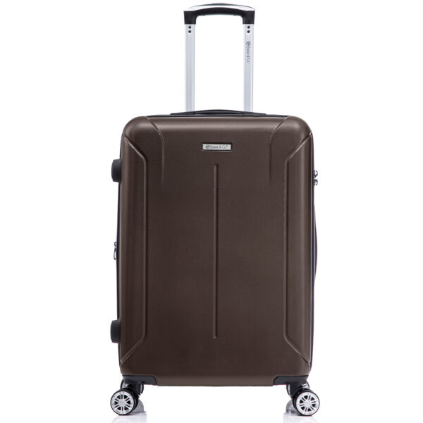 Troler mediu extensibil Quasar & Co.®, 66.5x45x28-33cm, bagaj de cala, troller avion cu fermoar antifurt, cifru, maner telescopic, geamantan cu 4 roti duble silentioase 360°, valiza ABS 2.8 mm, 2 compartimente cu buzunar, SMART, dark coffee Trolere medii 2026-04-18