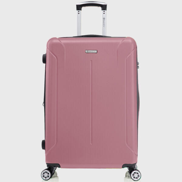 Troler mare extensibil Quasar & Co.®, 76,5x51x32-37cm, bagaj de cala, troller avion cu fermoar antifurt, cifru, maner telescopic, geamantan cu 4 roti duble silentioase 360°, valiza ABS 3 mm, 2 compartimente cu buzunar, SMART, roz pudrat Trolere mari 2026-04-18