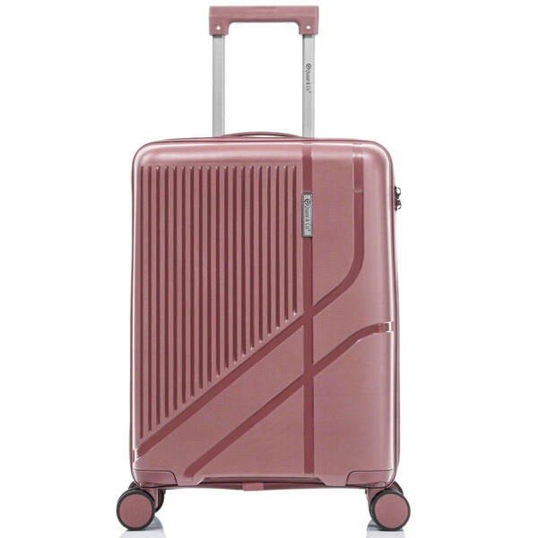 Troler cabina avion Quasar & Co.®, 56x37x23cm, bagaj de mana, troller cu cifru, maner telescopic lung, geamantan cu 4 roti duble silentioase 360°, valiza PP, rezistent, 2 compartimente cu buzunar, 10kg, AERO, roz pudrat